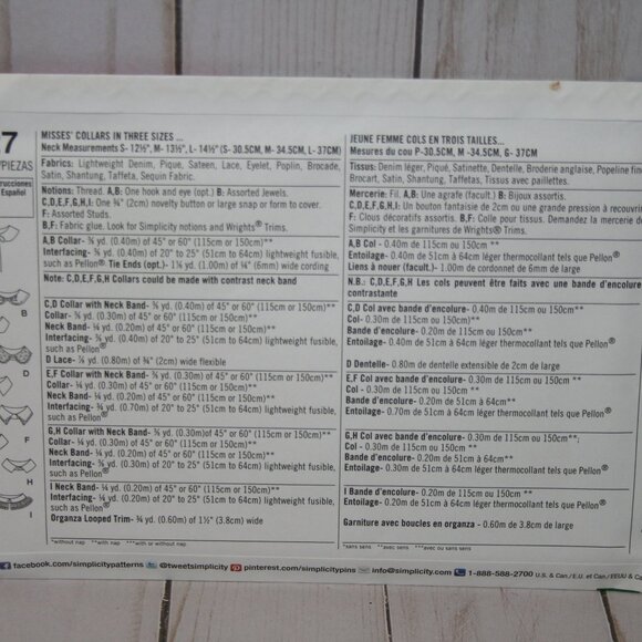 Simplicity Sewing Pattern 1727 Collars in 3 Sizes - Picture 2 of 2